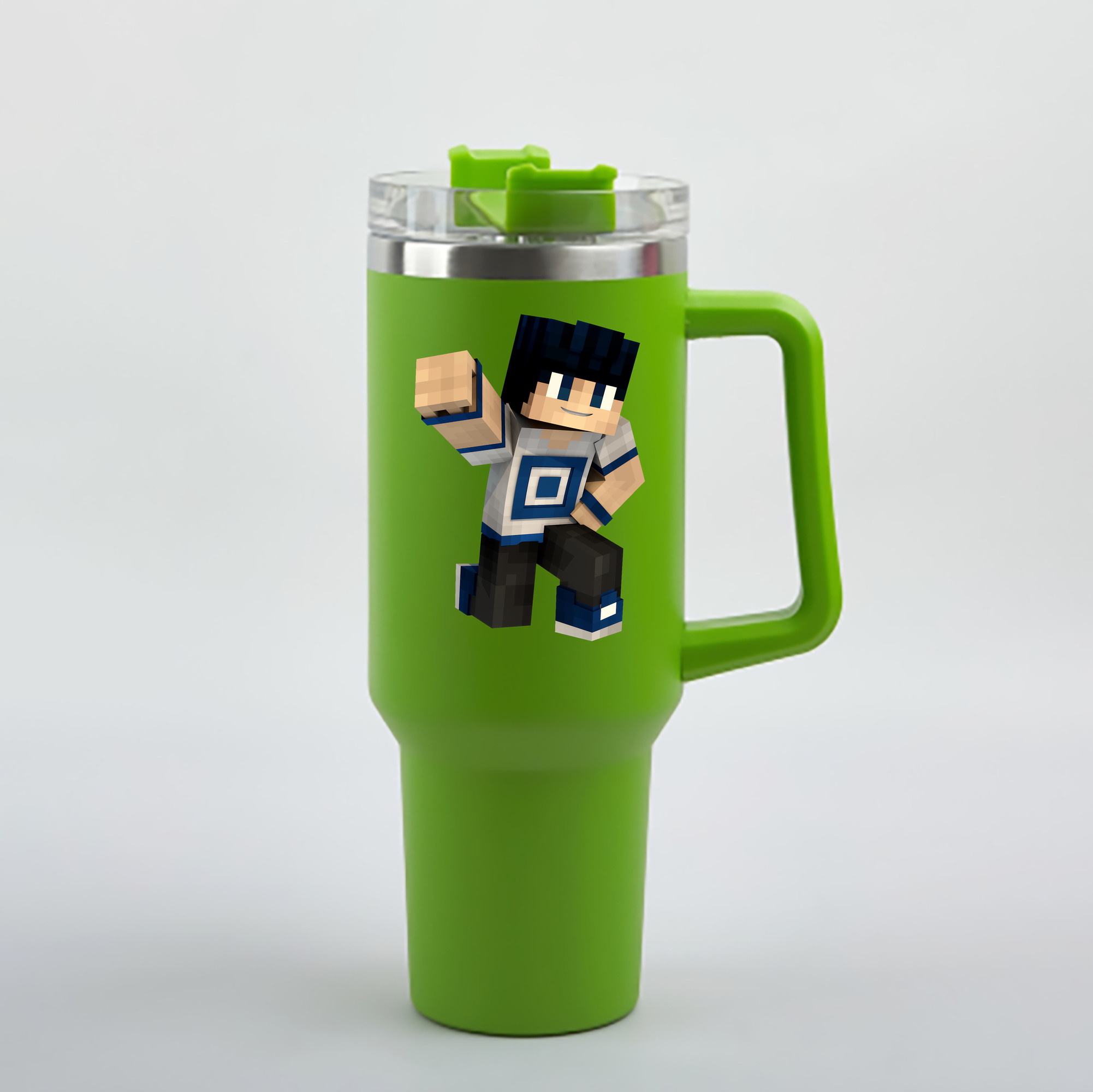 （画像用） マインクラフト ブロックの世界 Minecraft MC Block world 1200mL車用タンブラー - クリスタルステッカー（プラスチックストロー付き）